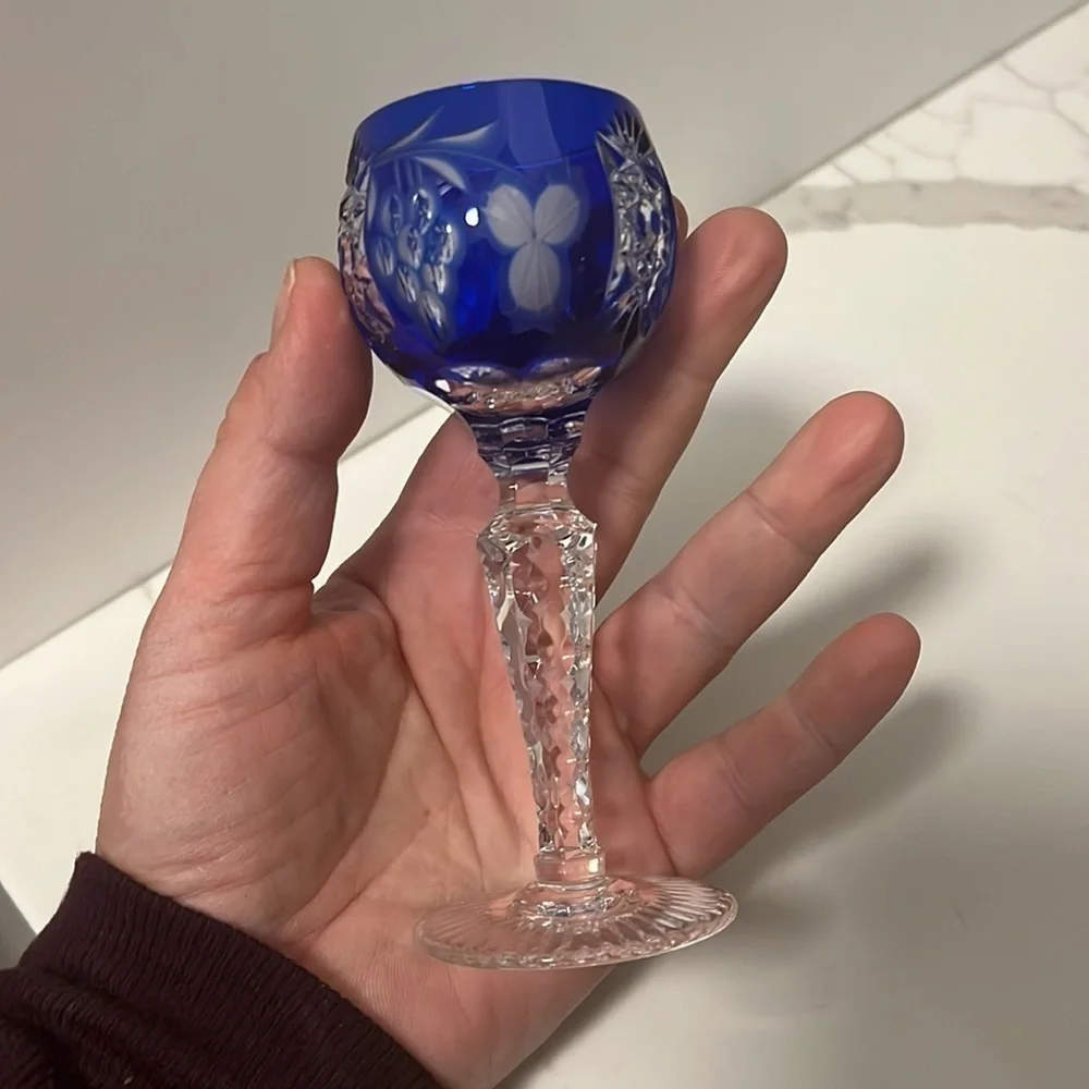 Schliff Schleuder Nachtmann Cobalt Blue Cut Crystal Tall Stem Sherry Cordial 5”